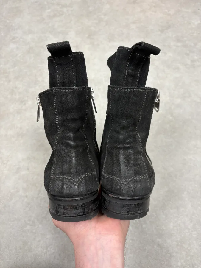 Diesel Black Suede Eroded Biker Leather Boots - Image 7