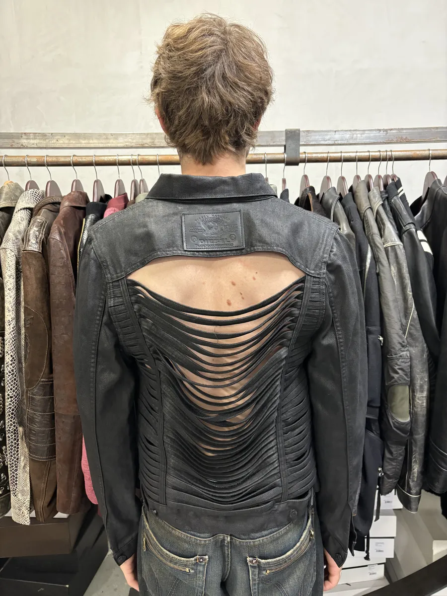 Diesel Black Waxed Denim Fringe Jacket - Image 4