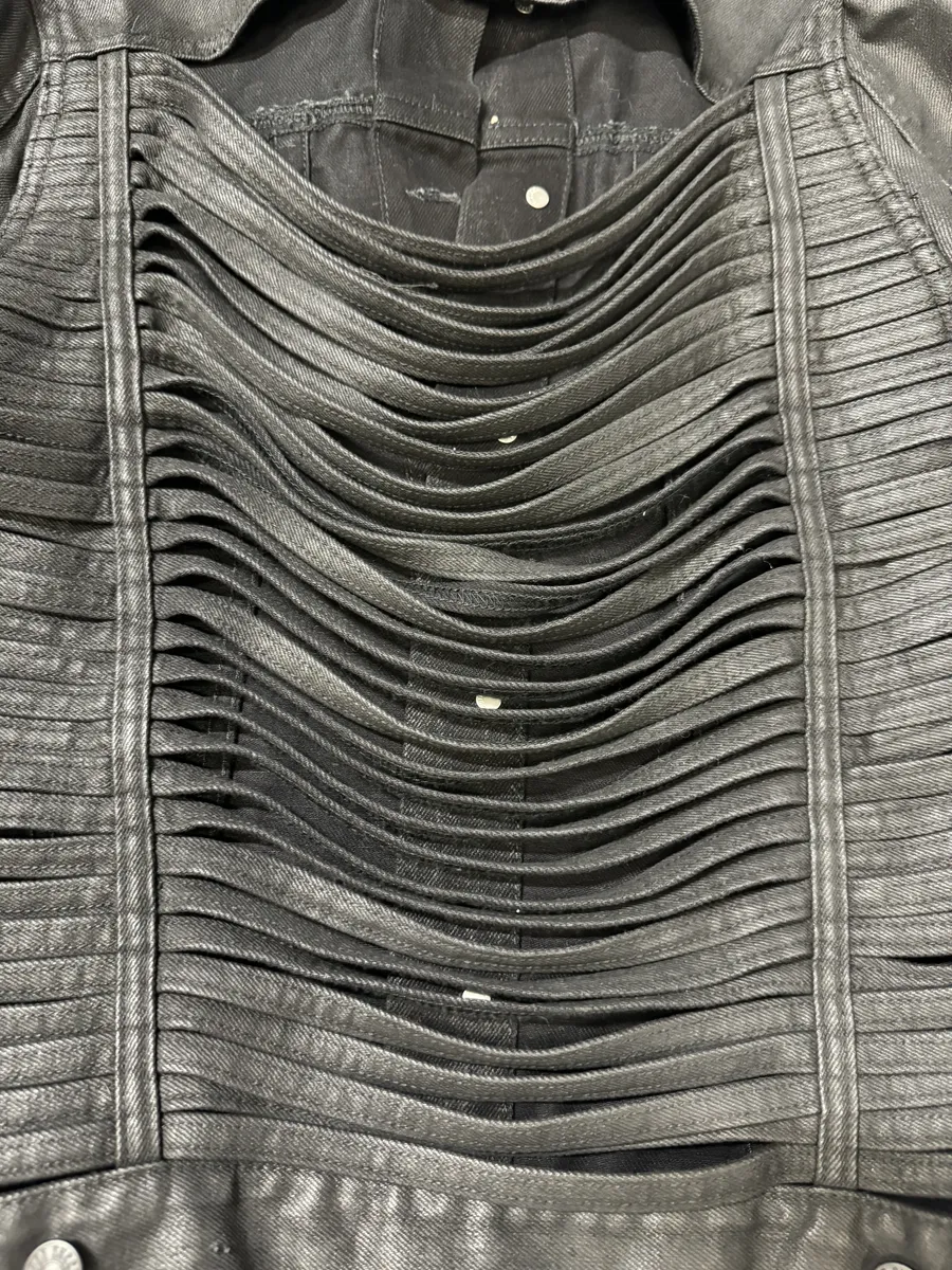 Diesel Black Waxed Denim Fringe Jacket - Image 6