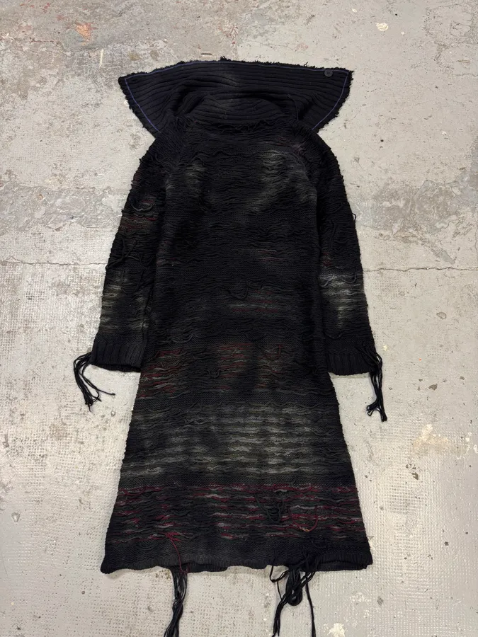 Diesel Black Wool Destroyed Distressed Long Coat - Image 3