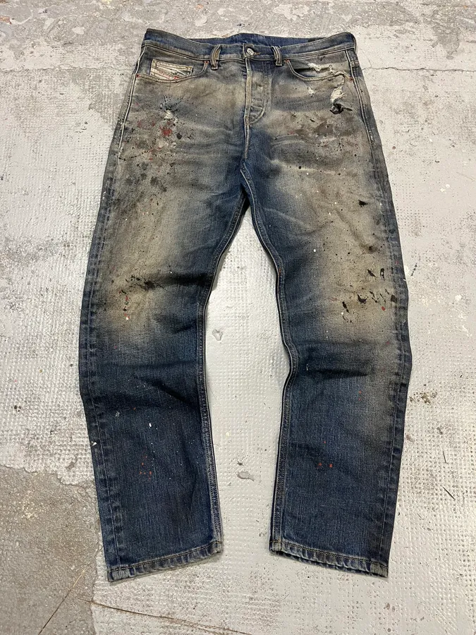 Diesel Blue Painted Faded Denim Jeans