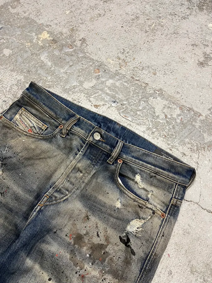 Diesel Blue Painted Faded Denim Jeans - Image 7