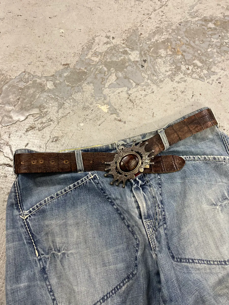 Diesel Brown Crocodile Effect Leather Premium Belt - Image 3