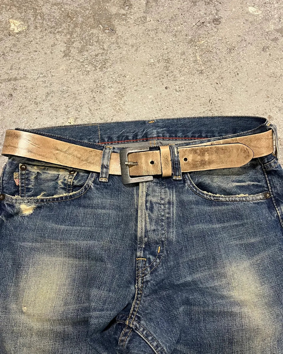 Diesel Dirty Beige Leather Belt - Image 3