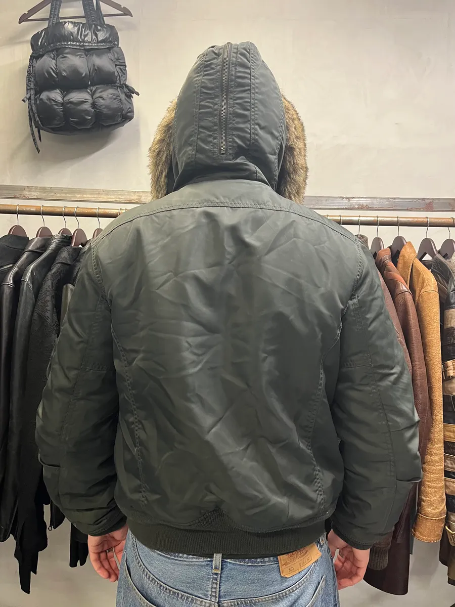 Diesel Faux Fur Zip Hooded Grey Bomber Jacket - Image 7