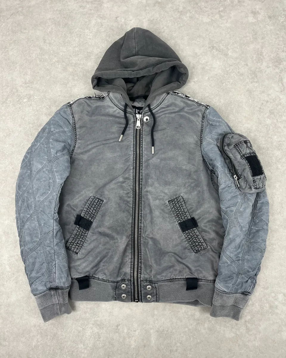Diesel Grey Aero Hooded Bomber Jacket