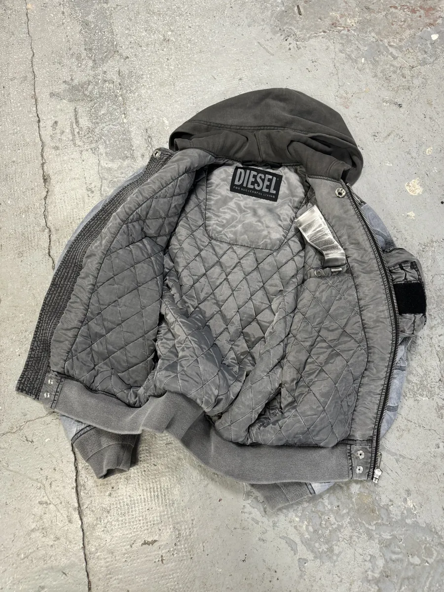 Diesel Grey Avant-Garde Hooded Bomber Jacket - Image 7