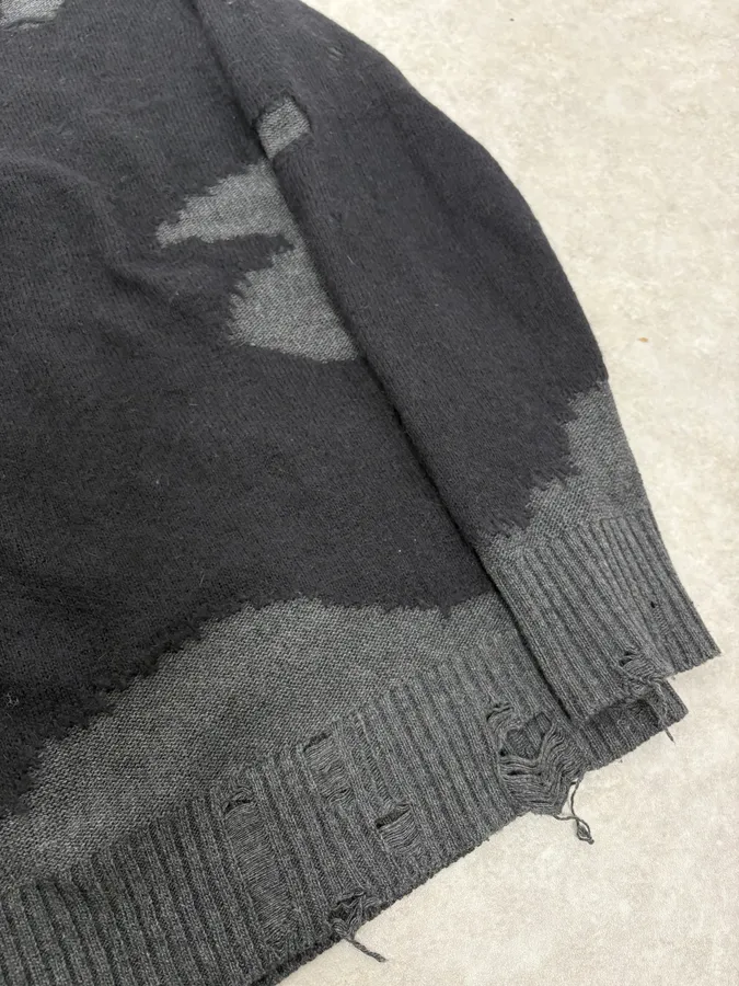 Diesel Grey & Black Distressed Sweater - Image 7