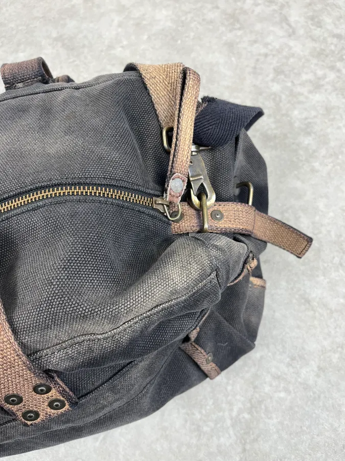 Diesel Grey & Brown Studded Cotton Army Shoulder Bag - Image 10