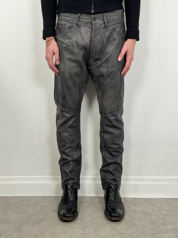 Diesel Grey Eroded Leather Studded Pants