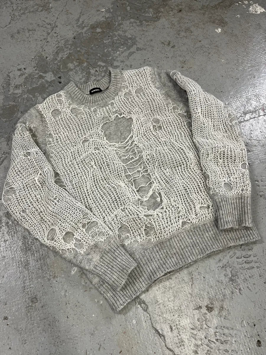 Diesel Grey Spyder Distressed Grilled Sweater - Image 4