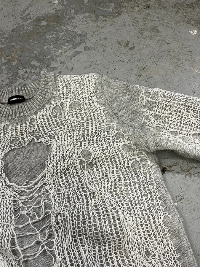 Diesel Grey Spyder Distressed Grilled Sweater - Image 6