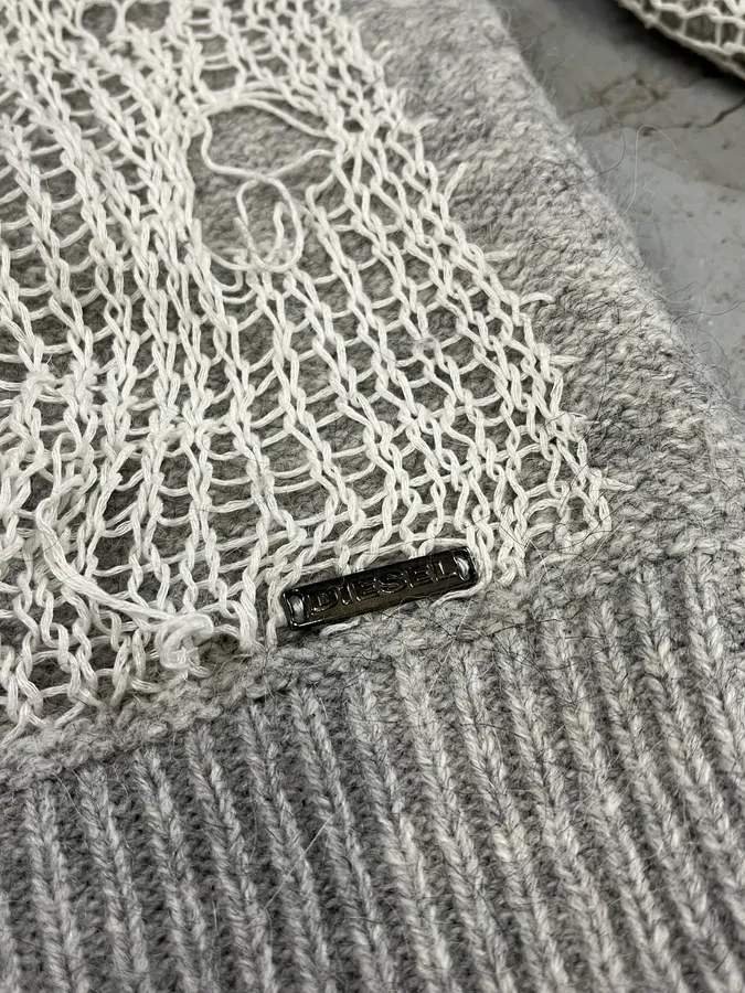 Diesel Grey Spyder Distressed Grilled Sweater - Image 8