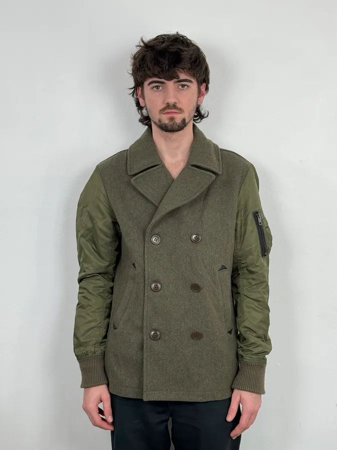 Diesel Khaki Green Caban Wool & Nylon Hybrid Bomber Jacket - Image 2