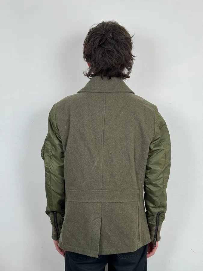 Diesel Khaki Green Caban Wool & Nylon Hybrid Bomber Jacket - Image 3
