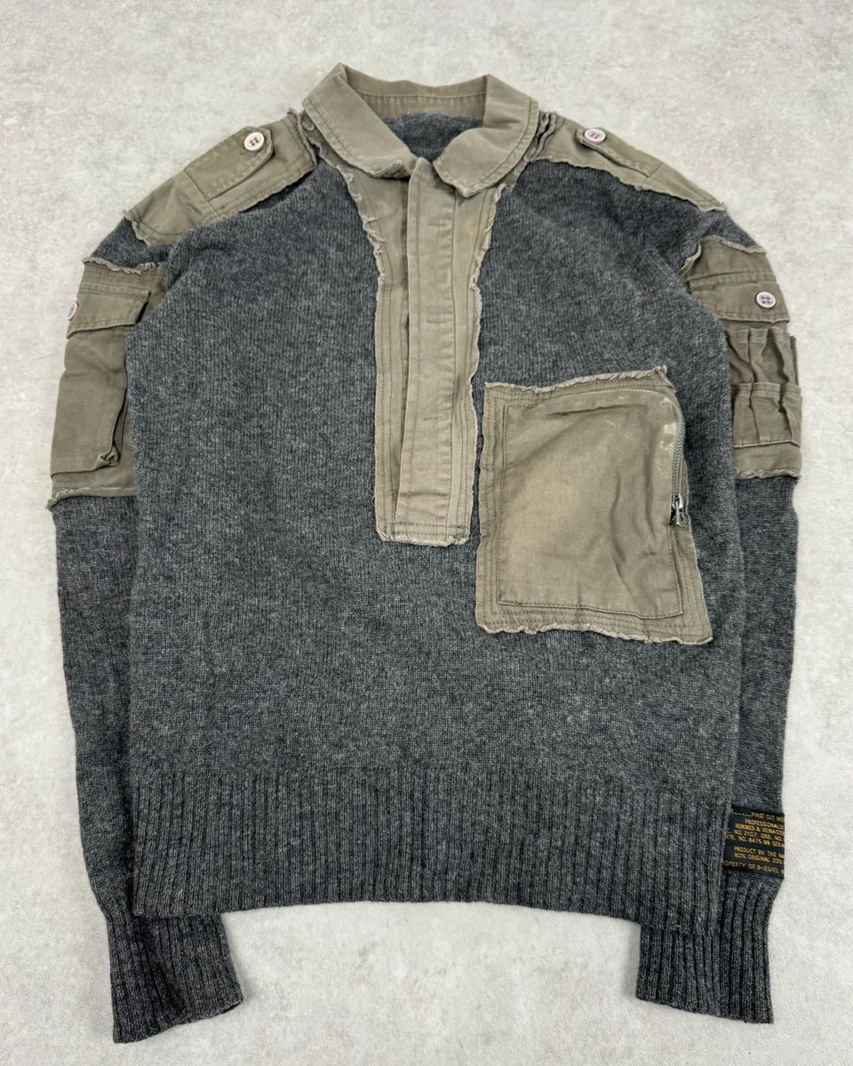 Diesel Khaki & Grey Military Wool Cargo Sweater - Image 4