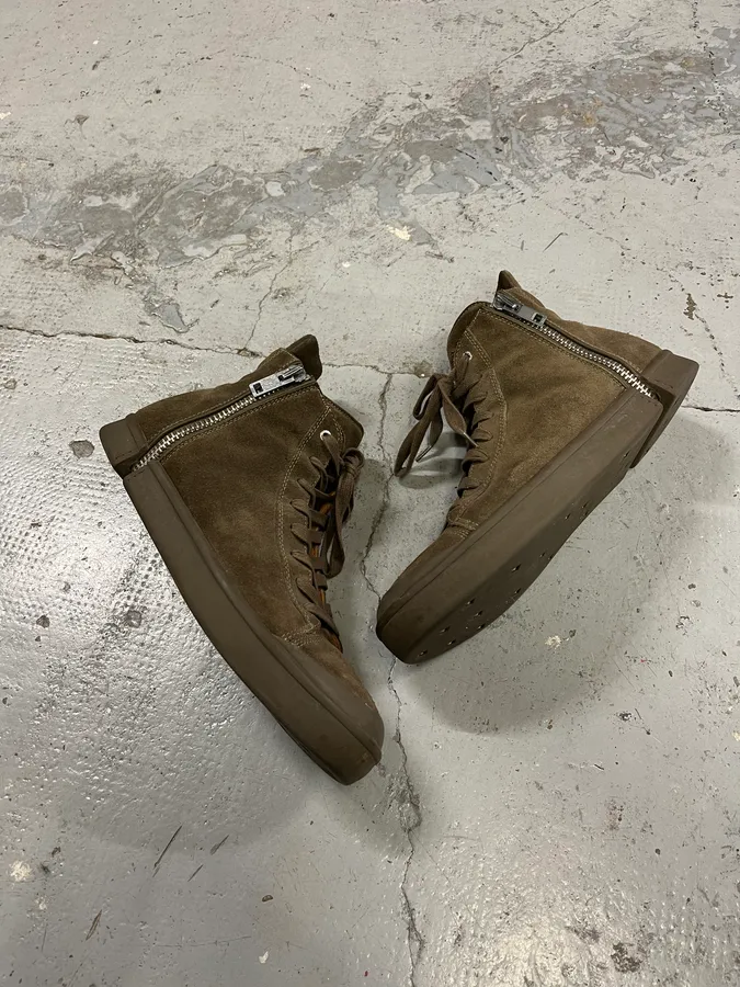 Diesel Olive Green Suede Leather High Ultra Zip Sneakers - Image 2