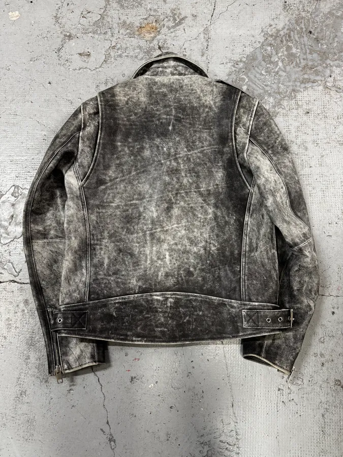 Diesel Perfecto Raw Grey Leather Jacket - Image 4