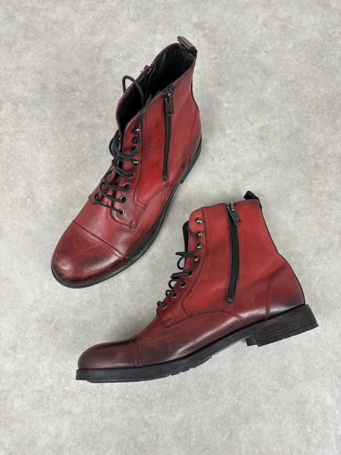 Diesel Raw Red Leather Combat Boots - Image 4