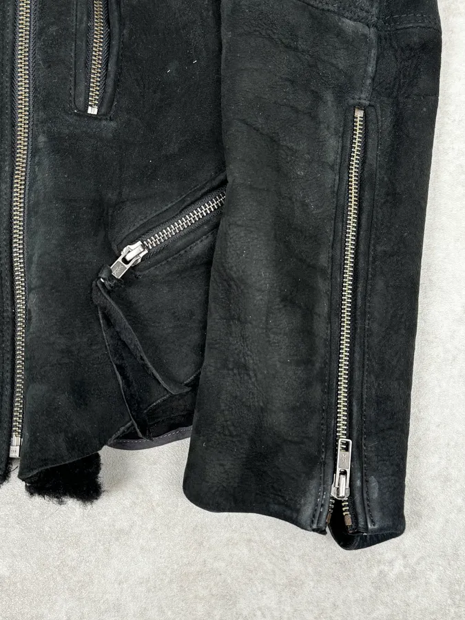 Diesel Sample Black Gold Astro Biker Shearling Asymmtrical Jacket - Image 10