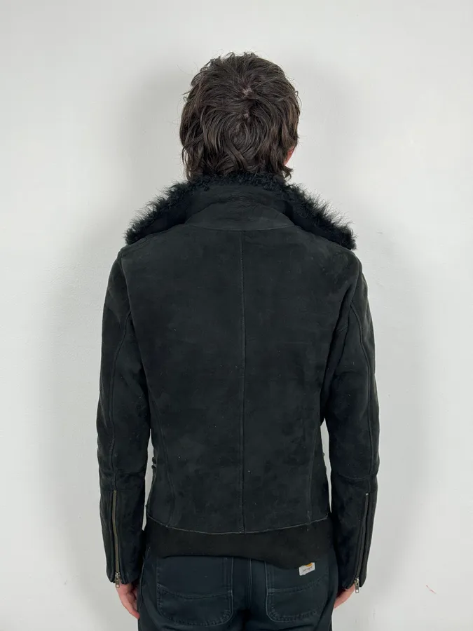 Diesel Sample Black Gold Astro Biker Shearling Asymmtrical Jacket - Image 3