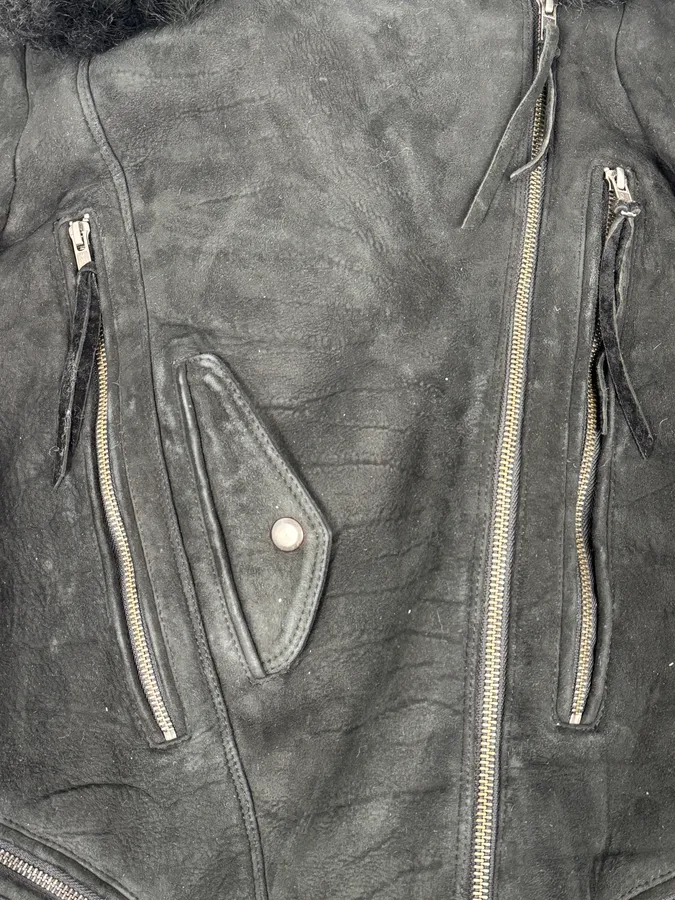 Diesel Sample Black Gold Astro Biker Shearling Asymmtrical Jacket - Image 9