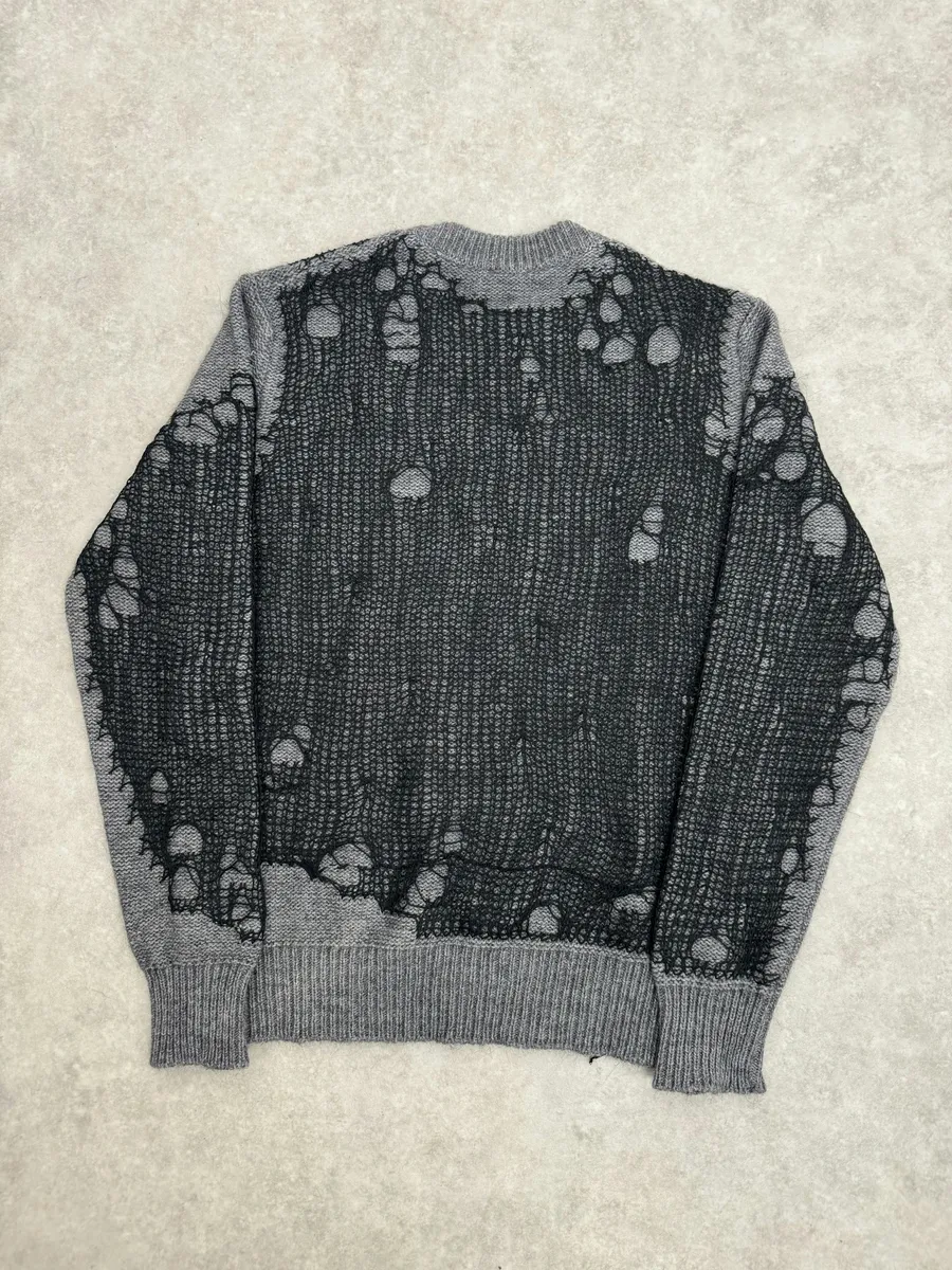 Diesel Spiderweb Distressed Grey & Black Sweater - Image 5