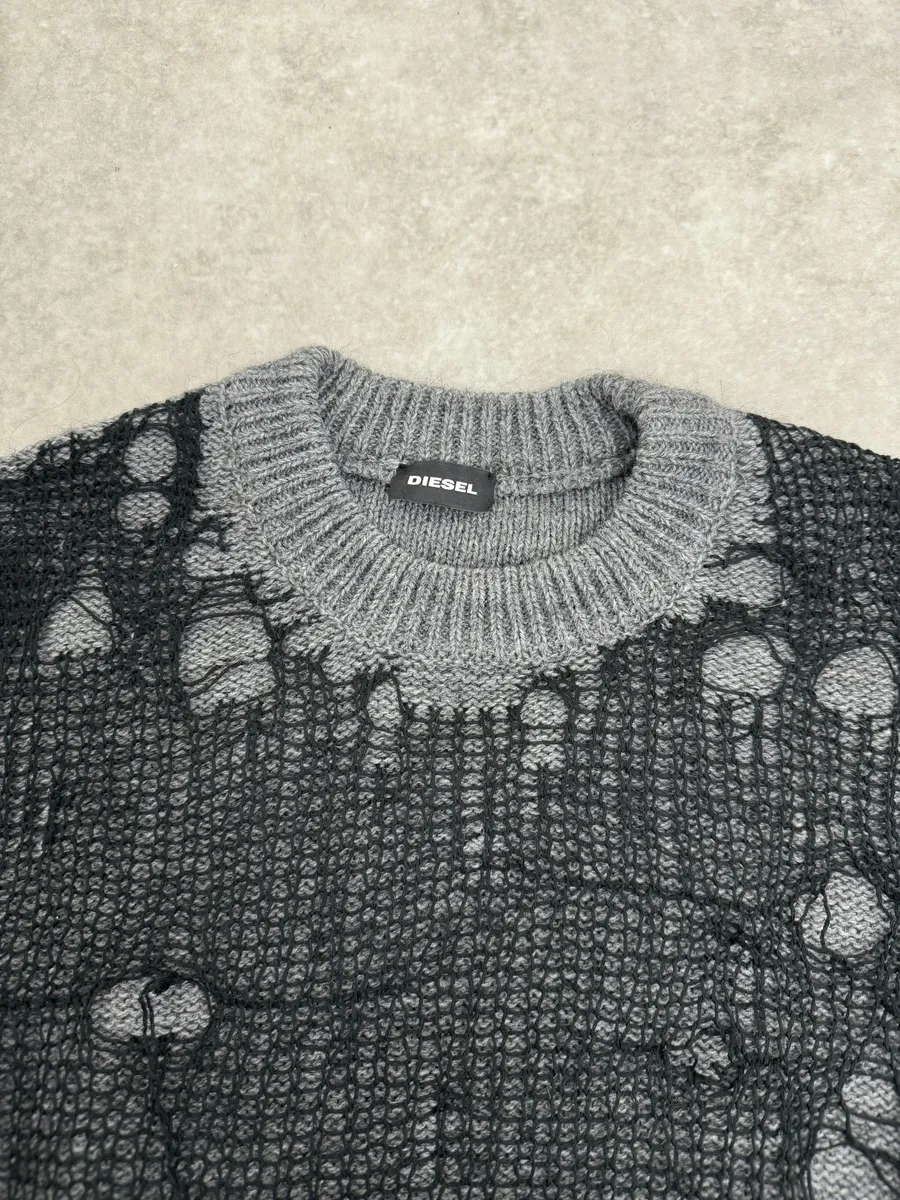Diesel Spiderweb Distressed Grey & Black Sweater - Image 6