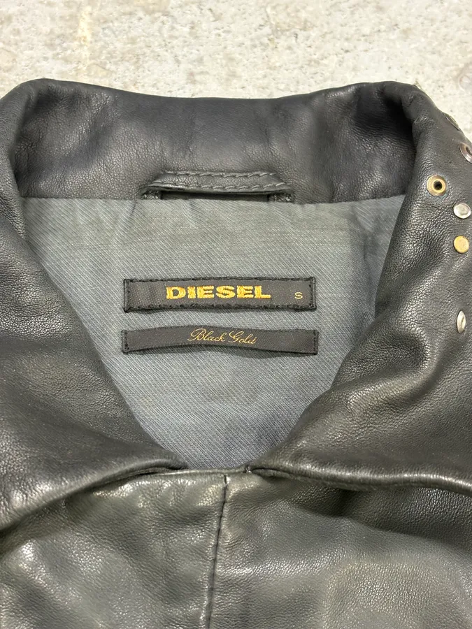 Diesel Studded Eyelet Grey Leather Jacket - Image 8