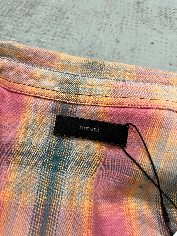 Diesel Summer Bleached Effect Western Checked Pink Shirt - Image 12