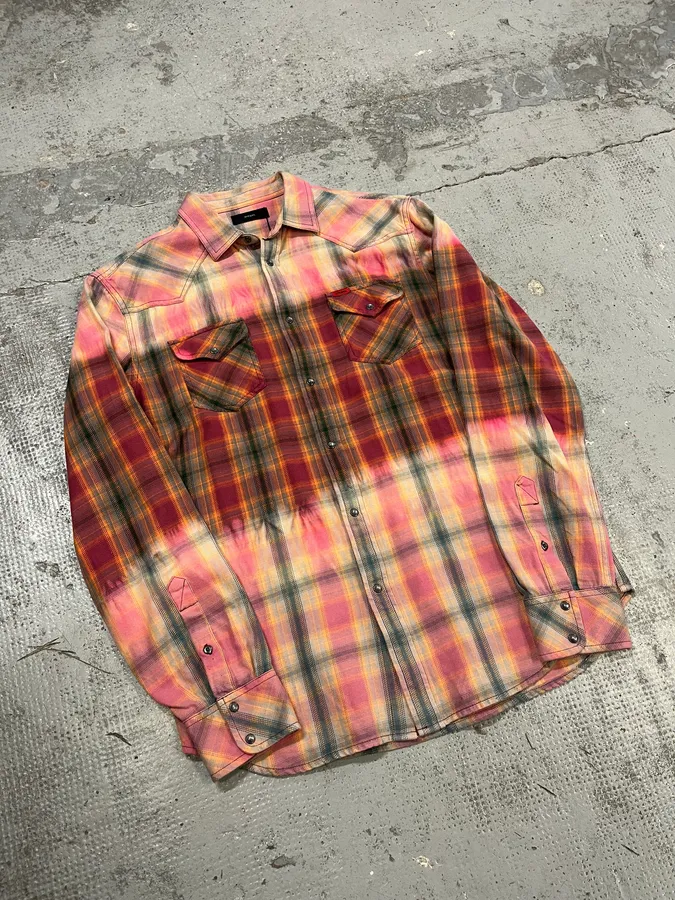 Diesel Summer Bleached Effect Western Checked Pink Shirt - Image 4