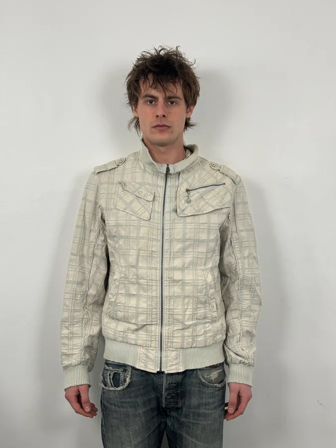 Diesel White Plaid Zip Jacket - Image 2