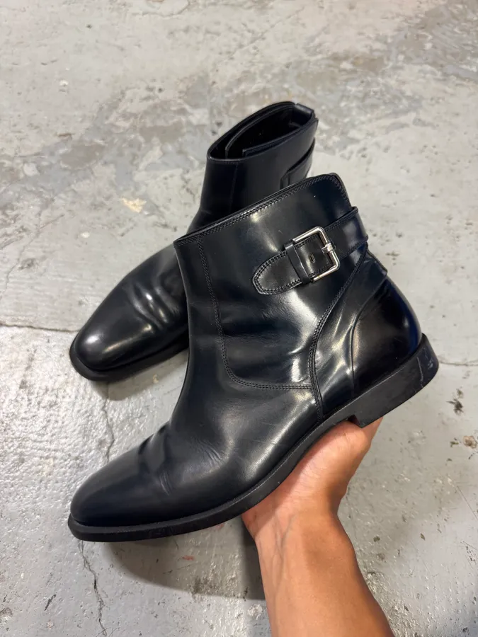 Dior Black Ankle Leather Strap Boots - Image 2