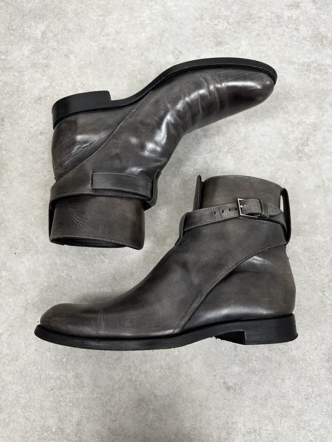 Dior Dark Grey Buckle Strap Leather Chelsea Boots - Image 4