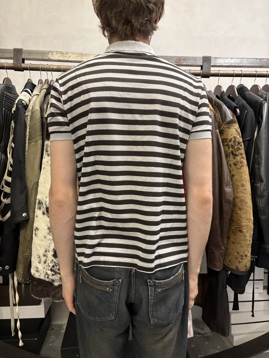 Dior Grey & Black Striped Polo Shirt - Image 3