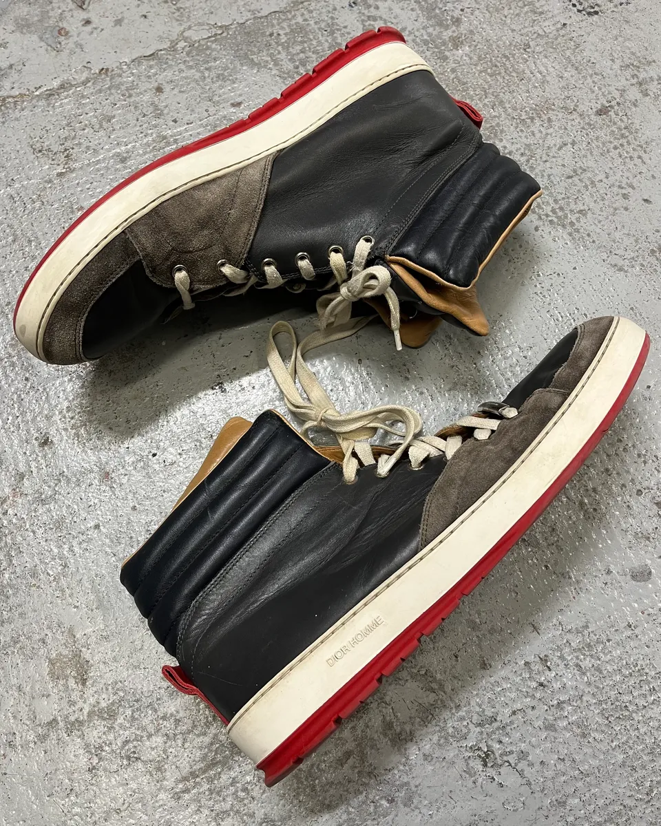 Dior Homme Grey Suede Black Leather High Sneakers - Image 4
