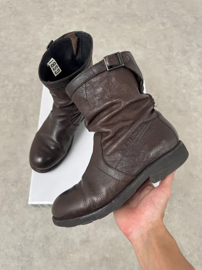 Dirk Bikkembergs Brown Leather Biker Boots - Image 2