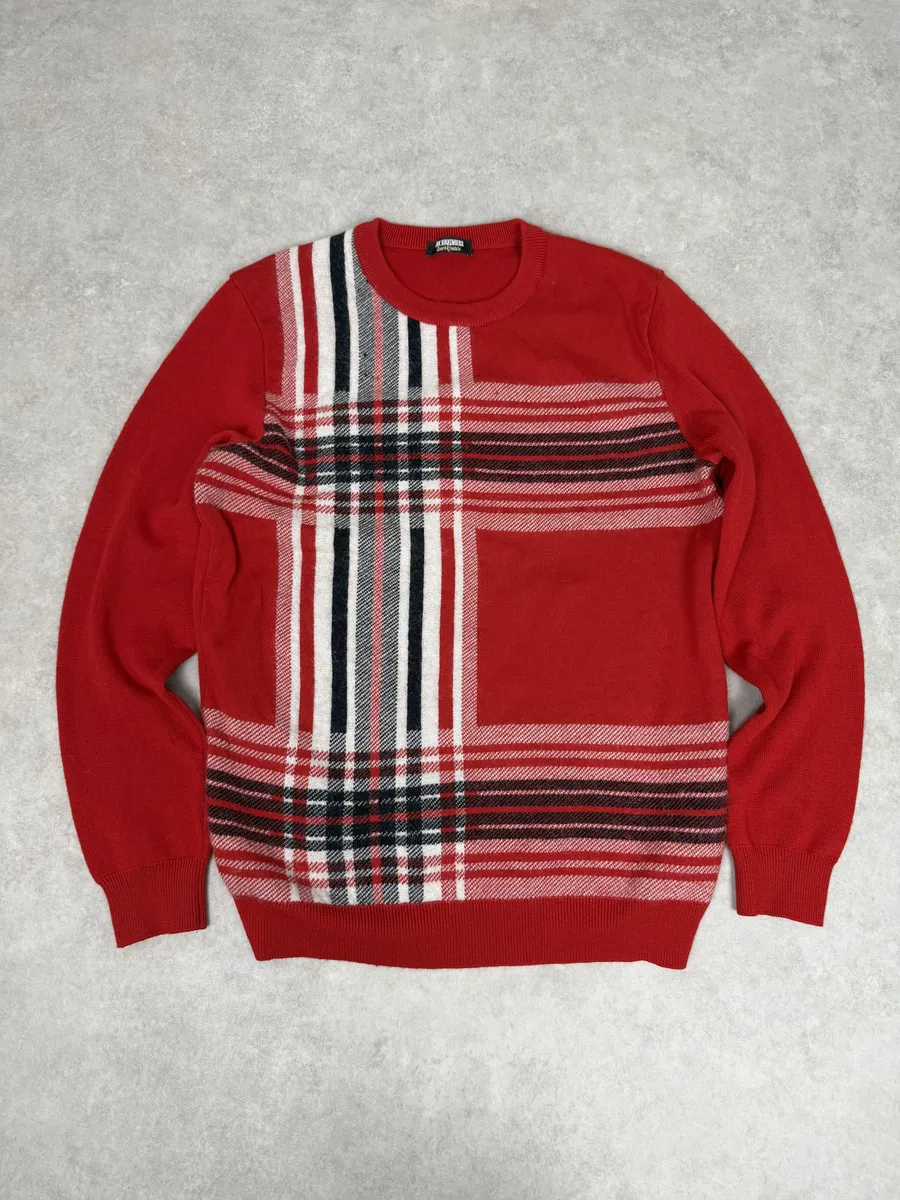 Dirk Bikkembergs Red Wool Checkered Sweater