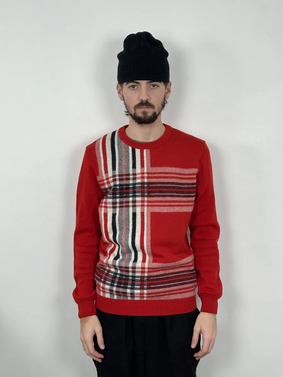 Dirk Bikkembergs Red Wool Checkered Sweater - Image 2