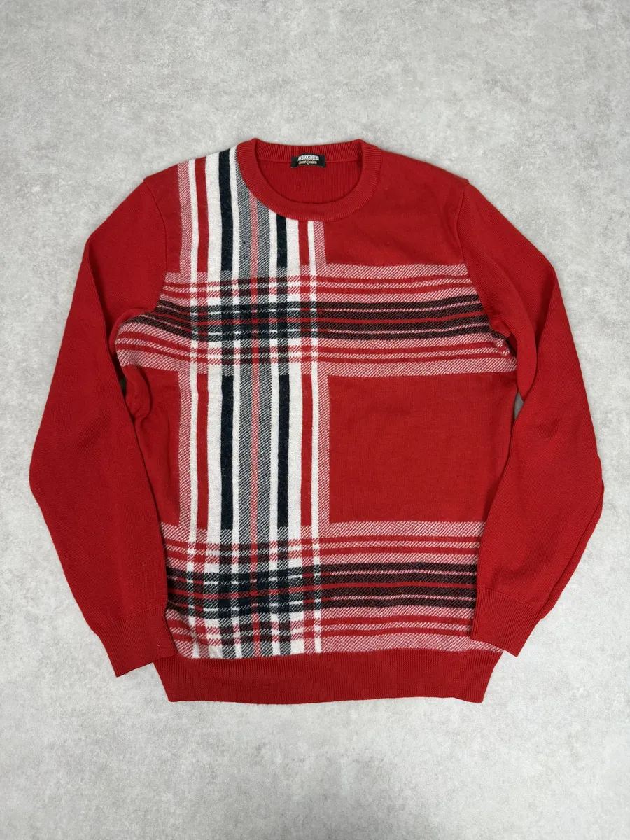 Dirk Bikkembergs Red Wool Checkered Sweater - Image 4