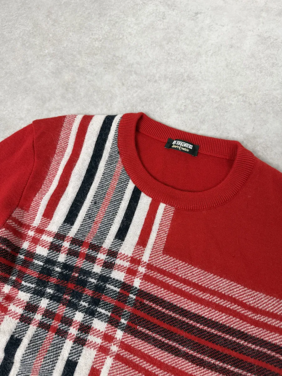 Dirk Bikkembergs Red Wool Checkered Sweater - Image 8