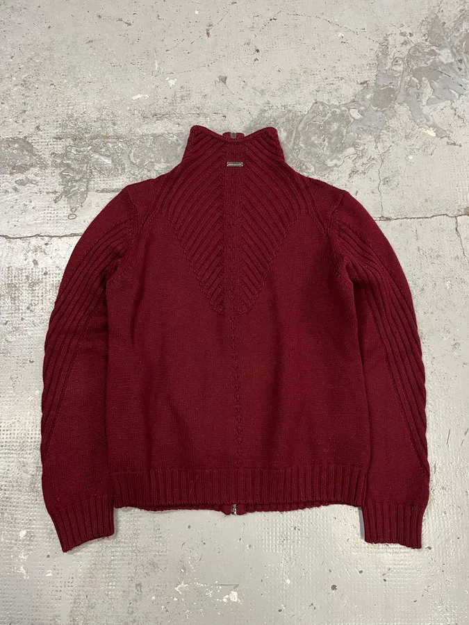 Dirk Bikkembergs Symetrical Burgundy Wool Zip-Up Sweatee - Image 6
