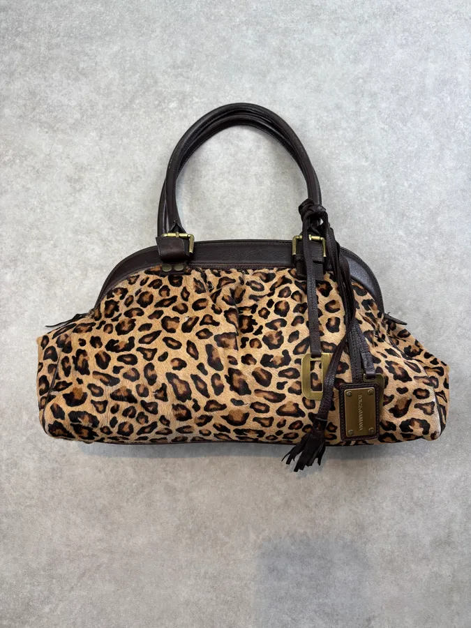 Dolce & Gabbana Beige Leopard Print Calf Hair Handle Bag - Image 4