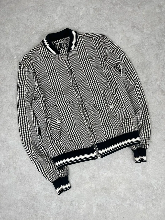Dolce & Gabbana Black and White Checked Bomber Jacket - Image 4