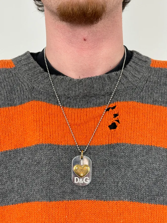 Dolce & Gabbana Black Metal Dog Tag Necklace Gold Heart Logo - Image 2