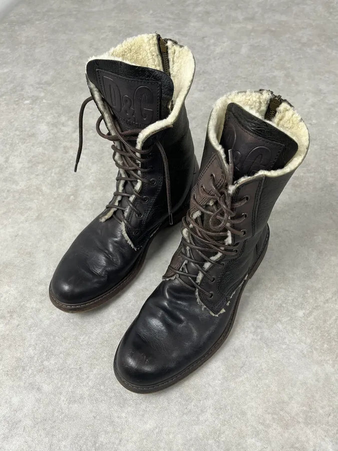 Dolce & Gabbana Brown Leather Lace-Up Boots Shearling-Lined - Image 4