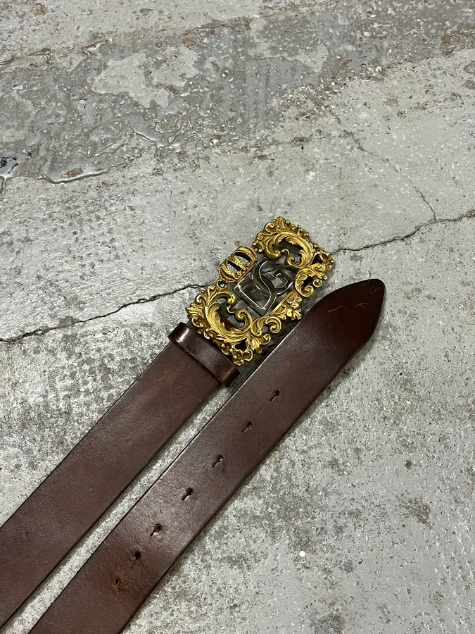 Dolce & Gabbana Brown Leather Ornate Baroque DG Buckle Belt - Image 4