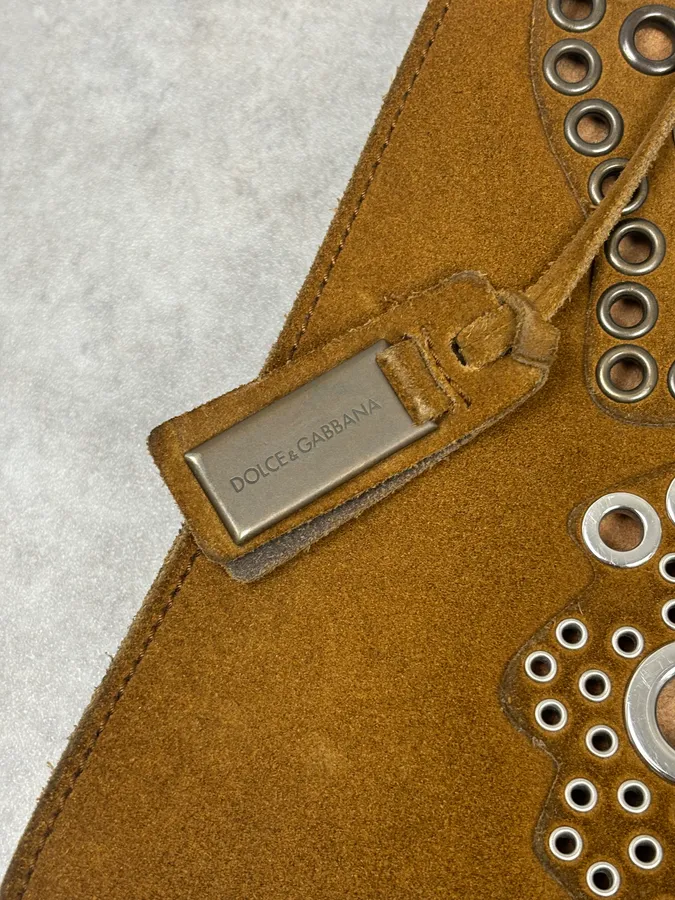 Dolce & Gabbana Brown Suede Studded Butterfly Shoulder Bag - Image 8