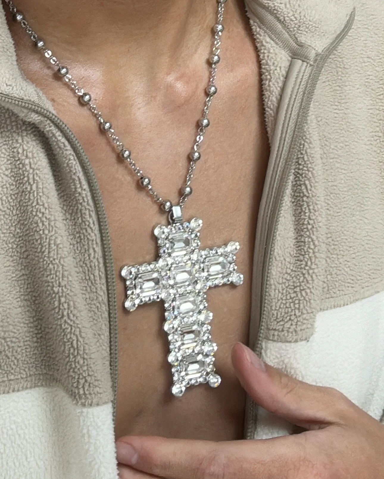 Dolce & Gabbana Cristal Sliver Cross Necklace (OS) - Image 2
