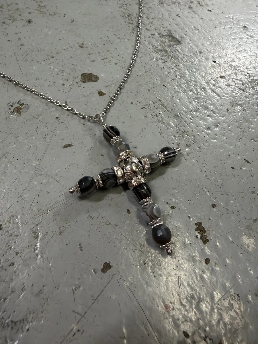 Dolce & Gabbana Cross Grey& Black Embellished Necklace - Image 7